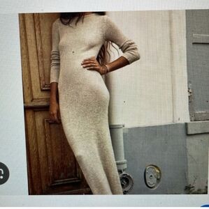 Zara Gold Metallic Knit Thread Midi Dress With Long Sleeve